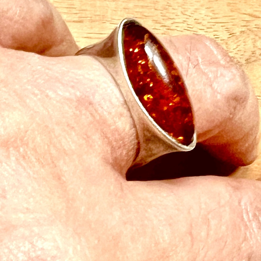 Amber Stone Silver‎ Ring size 7